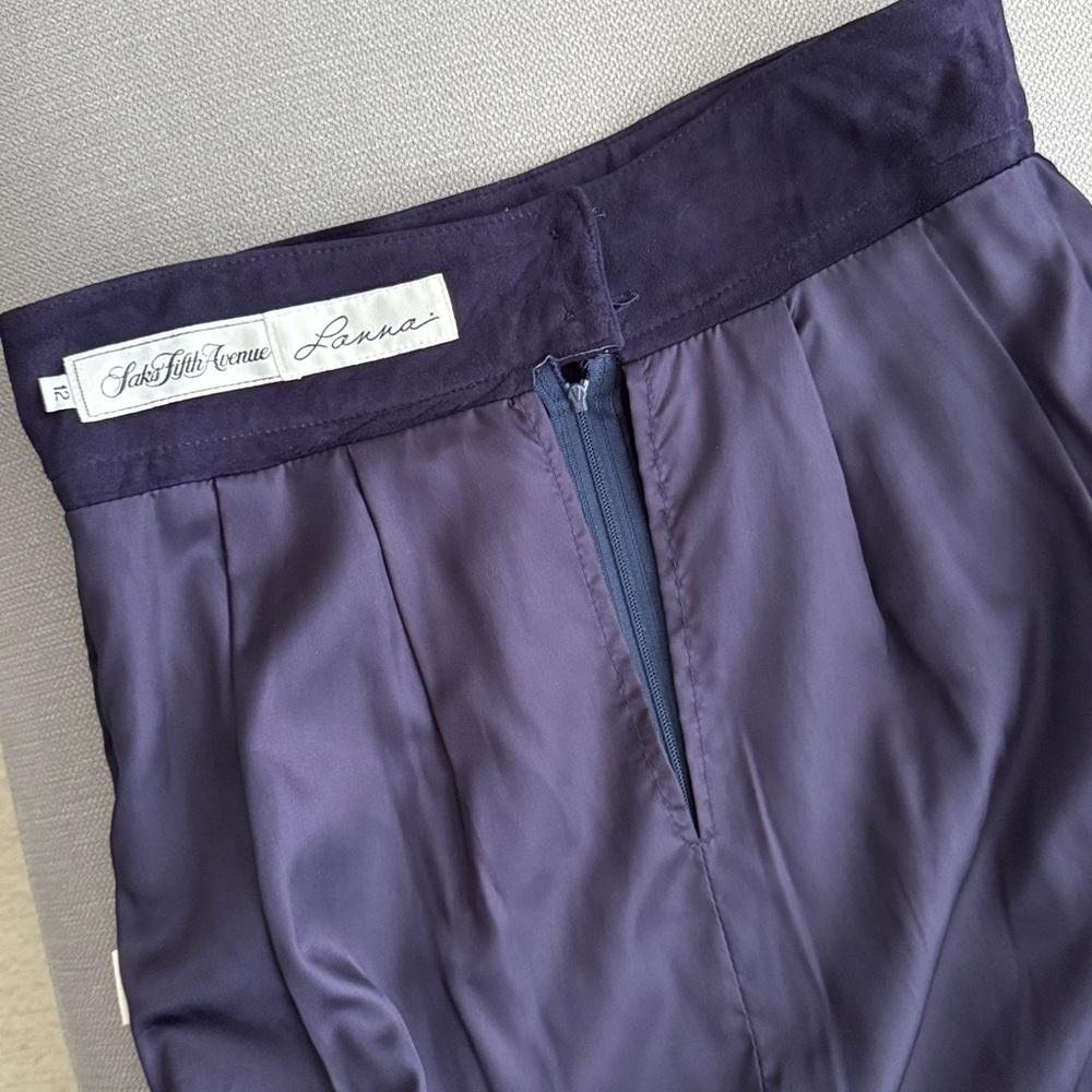 Vintage Saks Fifth Avenue Suede Leather Deep Purple Midi Skirt - Picture 10 of 12